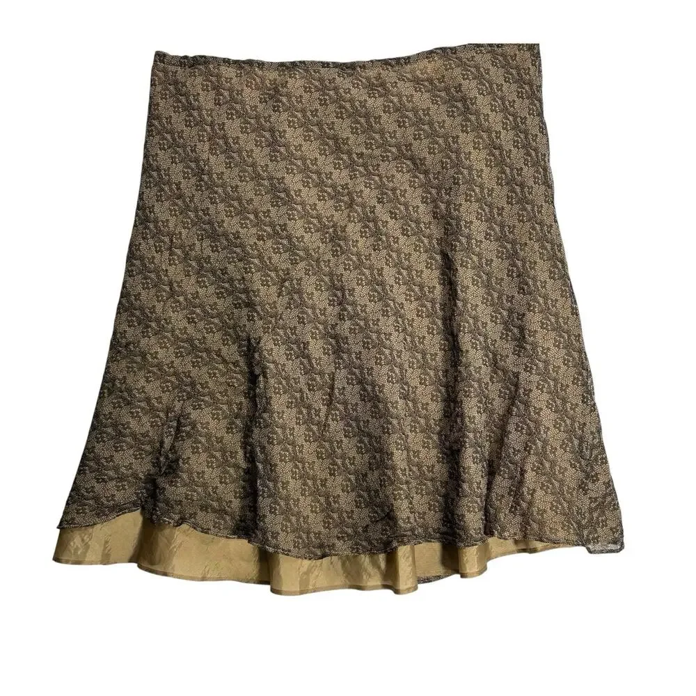 VTG ALLISON TAYLOR Womens Sz 14 A-line Slip Skirt Nude Neutral Lace Print Midi - Picture 2 of 8